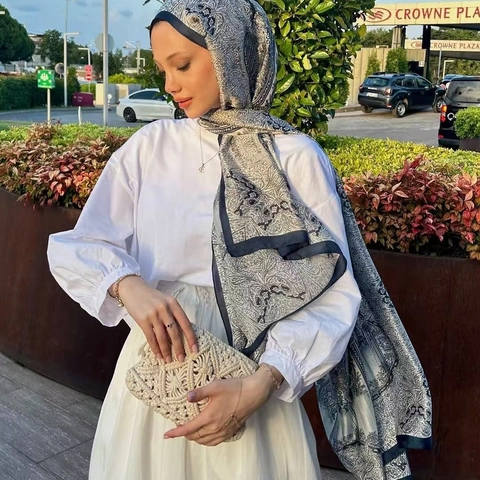 Retro Paisley Floral Print Long Scarf Shawl Satin Like Satin Elegant Soft Pashmina For Women Lightweight Wrap