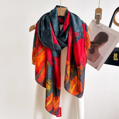 Sciarpa Lunga In Raso Con Stampa Rose Vintage Elegante Scialle Protezione Solare Per Donna Foulard Di Raso Leggero
