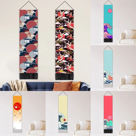 Japanese Style Wall Hanging Tapestry Polyester Cotton Scroll Art Prints Ukiyo-e Wave Fuji Mountain Home Decor
