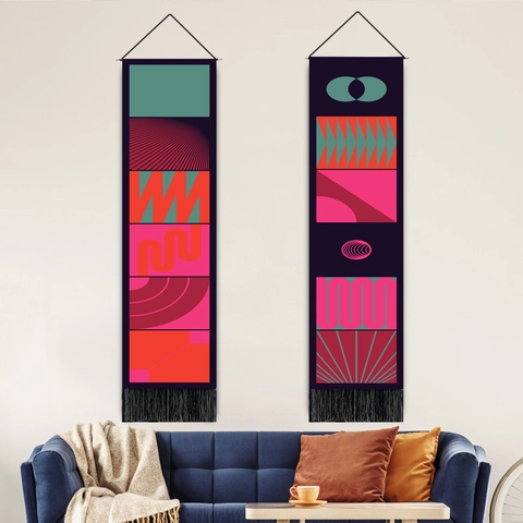 Abstrakte Geometrische Wandbehang Wandteppich Lange Rolle Polyester Baumwolle Mit Holzstange Und Quasten Boho Nordic Home Decor