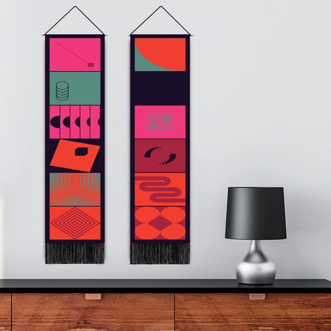 Abstrakte Geometrische Wandbehang Wandteppich Lange Rolle Polyester Baumwolle Mit Holzstange Und Quasten Boho Nordic Home Decor