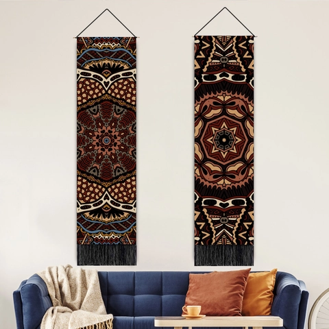 Mandala Wall Hanging Tapestry Bohemian Ethnic Style Polyester Cotton Cloth With Wood Rod And Tassels Home Decoration