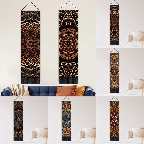 Mandala Wall Hanging Tapestry Bohemian Ethnic Style Polyester Cotton Cloth With Wood Rod And Tassels Home Decoration