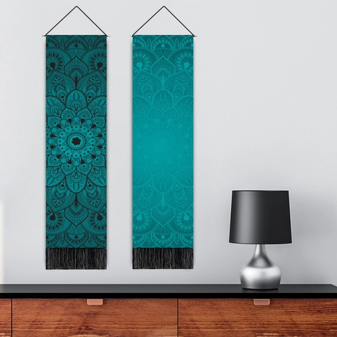 Mandala Pattern Wall Tapestry Polyester Cotton Bohemian Hanging Scroll With Wood Pole And Tassel Home Decor