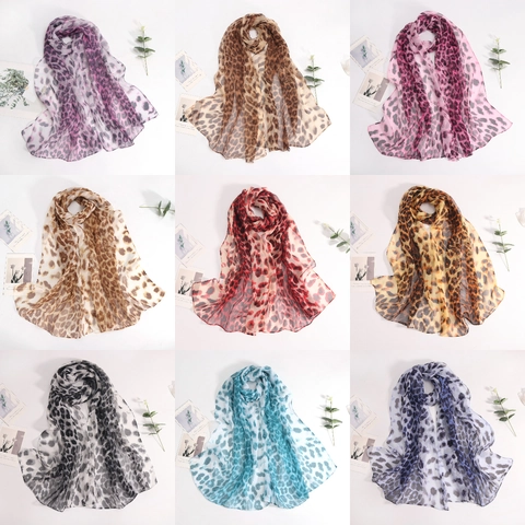 Foulard Long Pour Femme Imprimé Léopard Léger Georgette À La Mode Mince Été Protection Solaire Châle