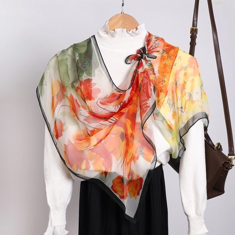 Sciarpa Con Stampa Floreale Scialle Leggero In Georgette Protezione Solare Avvolgente Lungo Per Donna Stile Vintage