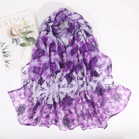 Sjaal Met Bloemenprint Dames Bali Garen Polyester Groot Lichtgewicht Ademend Tie Dye Retro Elegant Accessoire