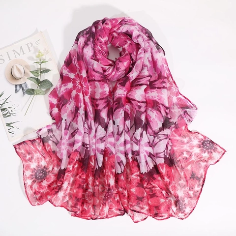 Sjaal Met Bloemenprint Dames Bali Garen Polyester Groot Lichtgewicht Ademend Tie Dye Retro Elegant Accessoire