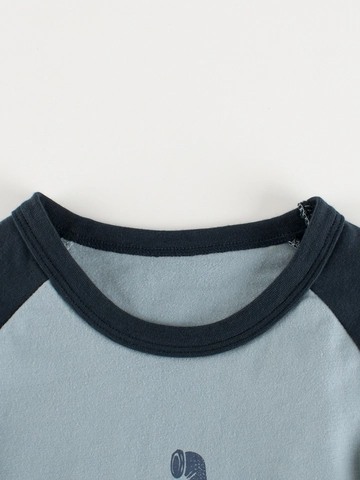 Boys Cartoon Ocean Discovery Raglan Long Sleeve T-Shirt Cotton Breathable Crew Neck Top For Toddler Kids
