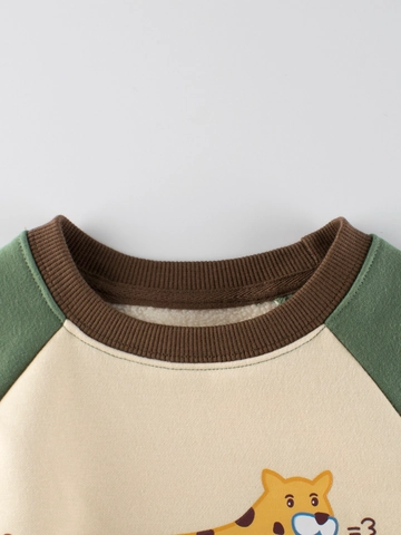 Felpa in Pile per Bambini Maniche Raglan Girocollo Stampa Leopardo Pullover Neonato Cartone Animato Casual Caldo Autunno Inverno