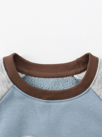 Felpa da Ragazzo con Stampa Cane Cartoon Manica Raglan Calda Foderata in Pile Pullover Girocollo Casual Misto Cotone