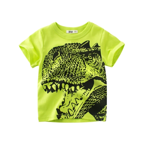 Kids Boys Short Sleeve Cotton T-Shirt Round Neck Breathable Tee With Cartoon Dinosaur Print Summer Casual Top For Children