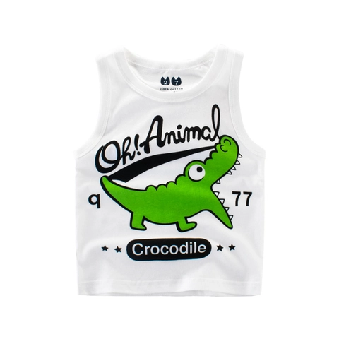 Canotta Senza Maniche In Cotone Per Bambini Stampa Cocodrillo Cartone Animato Gilet Estivo Traspirante Morbido