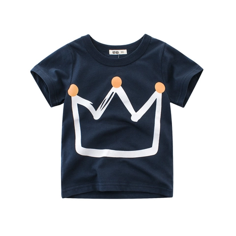 Kids Boys T-Shirt Cotton Short Sleeve Crew Neck Crown Print Korean Style Soft Summer Tee Toddler Casual Top