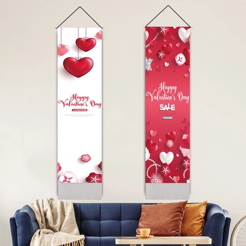 Valentinstag Wandbehang Wandteppich Romantisches Herz Blumen Polyester Baumwolle Stoff Mit Holzstab Und Quasten Heimdekoration