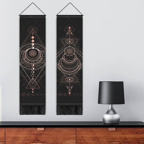 Tarot Wall Hanging Tapestry Polyester Cotton Long Astrology Moon Phases Celestial Art Mystic Boho Decor For Home Room