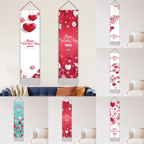 Valentinstag Wandbehang Wandteppich Romantisches Herz Blumen Polyester Baumwolle Stoff Mit Holzstab Und Quasten Heimdekoration