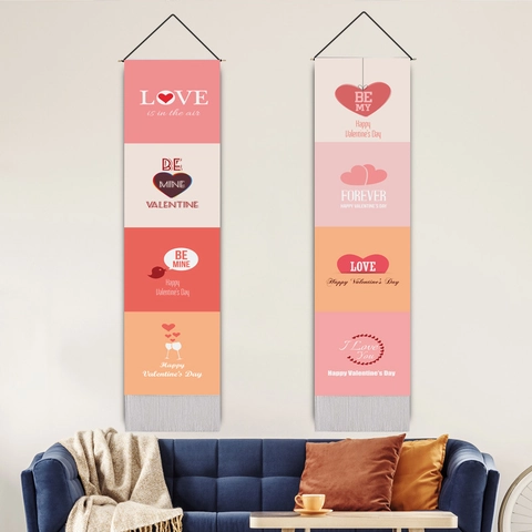 Arazzo Da Parete Di San Valentino In Cotone E Lino Lungo Banner Asta In Legno Nappa Motivo Cuore Amore Decorazioni Per La Casa