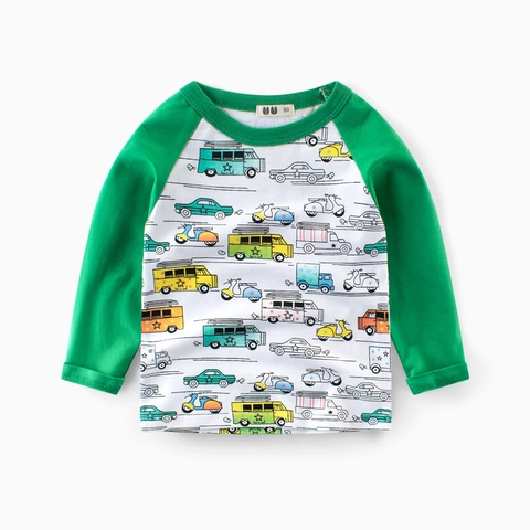 Toddler Kids Raglan Long Sleeve T-Shirt 100% Cotton Cartoon Transportation Print Crew Neck Casual Autumn Spring Top