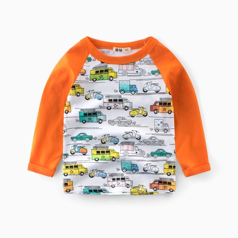 Toddler Kids Raglan Long Sleeve T-Shirt 100% Cotton Cartoon Transportation Print Crew Neck Casual Autumn Spring Top