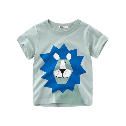 Boys Short Sleeve T-Shirt Cotton Cartoon Animal Lion Elephant Giraffe Print Casual Crew Neck Tops For Toddler Kids
