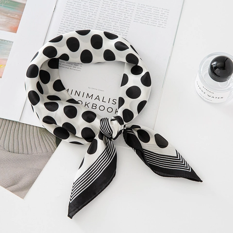 Polka Dot Print Square Scarf Imitation Satin Neck Scarf Elegant Stripe Border Fashion Accessories For Women