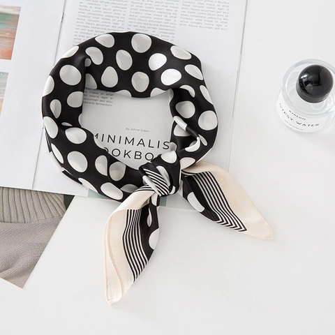 Polka Dot Print Square Scarf Imitation Satin Neck Scarf Elegant Stripe Border Fashion Accessories For Women