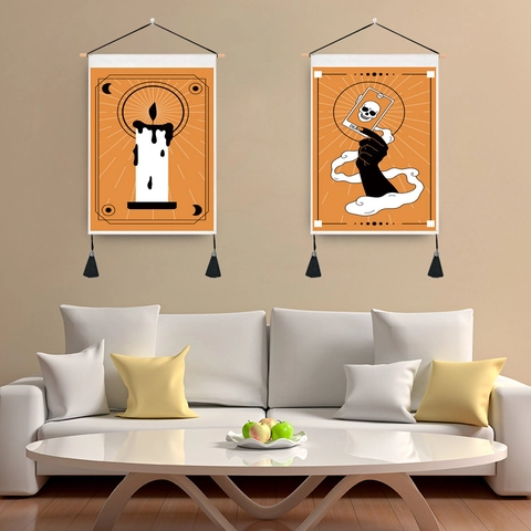 Tarotkarte Wandteppich Hängende Kunst Baumwolle Polyester Stoff Mit Holzstange Und Quasten Mystisches Dekor