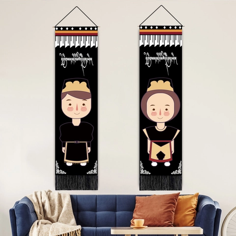 Ethnic Tibetan Style Hanging Tapestry Cartoon Character Printed Hanging Scroll With Tassels Home Wall Decoration Background Painting