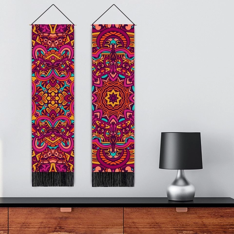 Mandala Wandtapijt Boho Stijl Etnisch Polyester Katoen Met Houten Stok En Kwastjes Woonkamer Decoratie