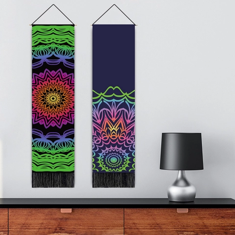 Mandala Hanging Tapestry Wall Scroll Polyester Cotton Wood Rod Tassels Rainbow Bohemian Nordic Home Decor