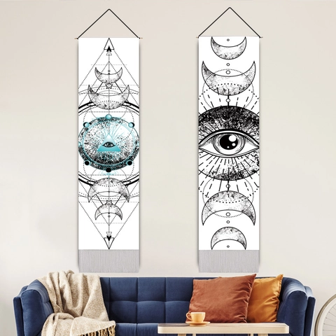 Fasi Lunari Occhio Mistico Arazzo Da Parete Cotone Poliestere Boho Goth Nappa Per Soggiorno Casa Decorazione