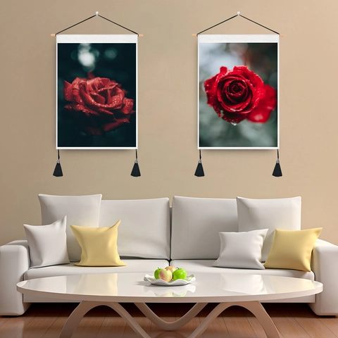 Nordic Cotton Blend Scroll Tapestry Wall Hanging With Wood Rod And Tassels Statue Of Liberty Rose Mandala Print Home Decor Painting