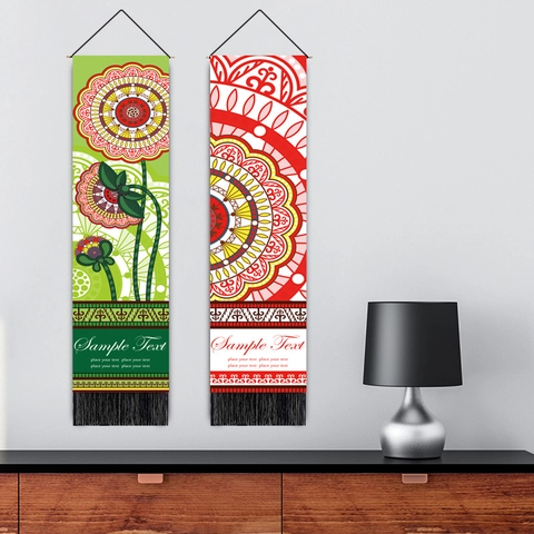 Mandala Scroll Tapestry Muurbehang Boheems Polyester Katoen Stof Houten Stok En Kwastjes Slaapkamer Woonkamer Decor