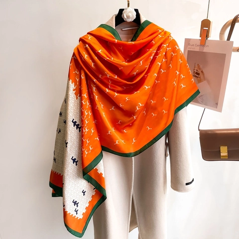 Sciarpa Di Moda Raso Di Raso Artificiale Stampa Cavallo Motivo Geometrico Scialle Elegante Protezione Solare Lunga Per Donne