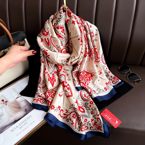 Sciarpa In Raso Da Donna Stampa Floreale Paisley Vintage Etnica Effetto Raso Scialle Lungo Elegante