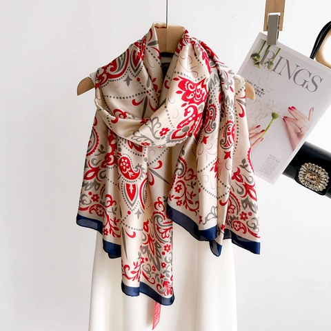 Sciarpa In Raso Da Donna Stampa Floreale Paisley Vintage Etnica Effetto Raso Scialle Lungo Elegante