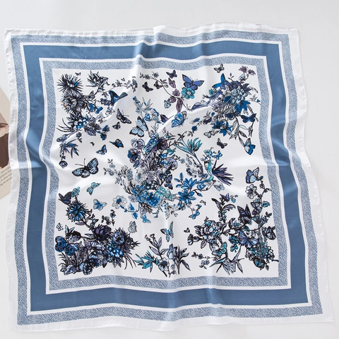 Elegant Butterfly Floral Print Square Scarf Satin Faux Satin Neck Scarf Hair Tie Fashion Bag Ribbon Accessory For Women