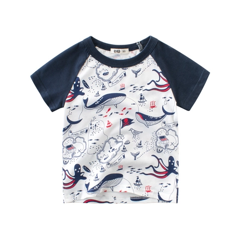Maglietta Raglan Manica Corta Da Ragazzo Cotone Stampa Pirata Oceano Girocollo Top Casual Estivo