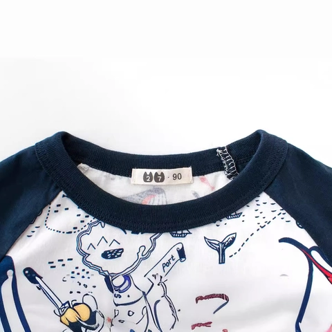 Maglietta Raglan Manica Corta Da Ragazzo Cotone Stampa Pirata Oceano Girocollo Top Casual Estivo