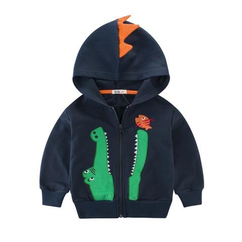 Felpa Con Cappuccio Bambini Cerniera Cotone Pinna Dinosauro 3D Ricamo Coccodrillo Cartone Animato Giacca Primavera