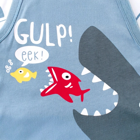 Boys Sleeveless Vest Top Cotton Cartoon Shark Print Summer Casual Round Neck Comfortable Kids Clothing