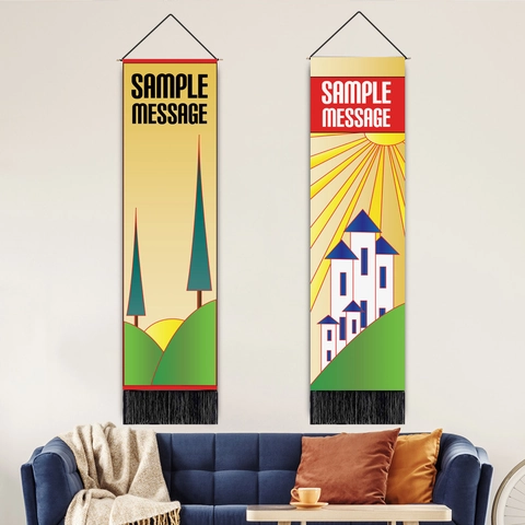 Vertical Tapestry Wall Hanging Cotton Linen Scroll Painting With Wood Rod Black Tassels Landscape Butterfly Nordic Style