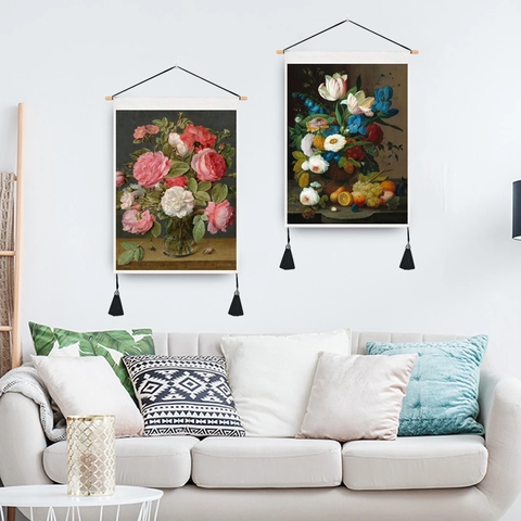 Van Gogh Famous Oil Painting Wall Hanging Tapestry With Wooden Pole And Tassels Cotton Blend Decorative Art Poster For Living Room Home