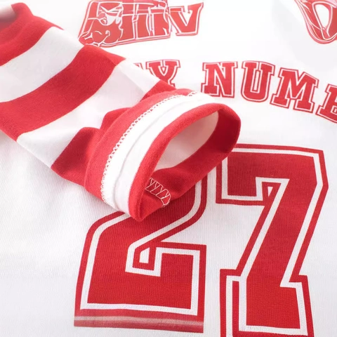 Camiseta De Manga Larga Para Niños Algodón Estilo A Capas Mangas A Rayas Lucky Number 27 Casual Sport Top
