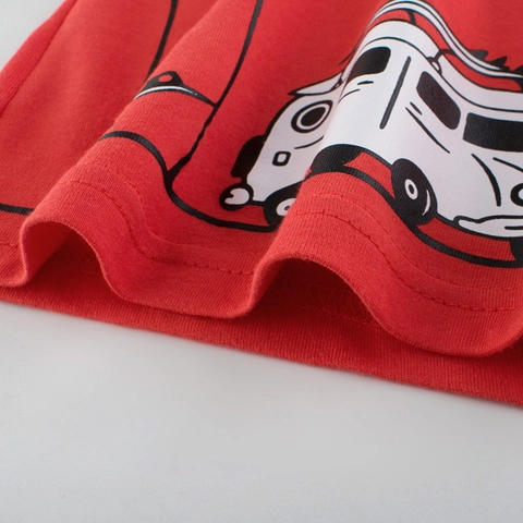 Boys Short Sleeve T-Shirt Cotton Surf Print Cartoon Van Summer Casual Round Neck Rust Red Toddler Tee