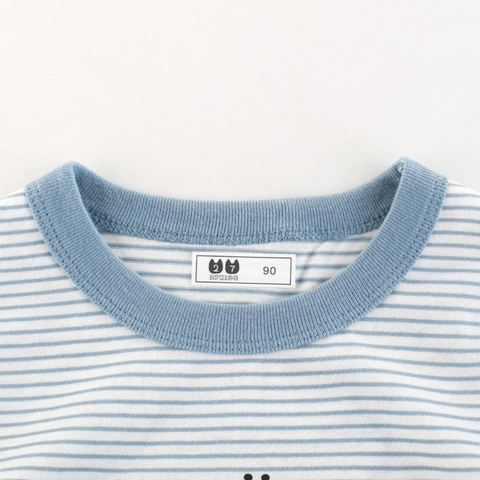 Kids Cotton Short Sleeve Striped T-Shirt Casual Bee Pattern Letter Print Round Neck Soft Breathable Summer Toddler Boy Girl Top