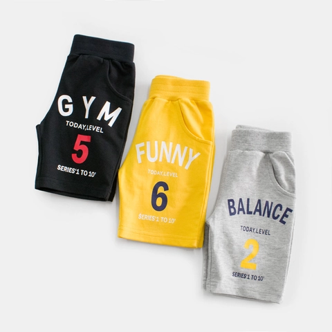 Boys Casual Shorts Pure Cotton Knitted Elastic Waist Letter Print Summer Sports Bottoms For Kids