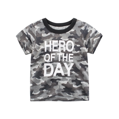 Kinder Baumwolle T-Shirt Camouflage Muster Kurzarm Rundhals Hero Of The Day Slogan Lässig Sommer Top Jungen Mädchen