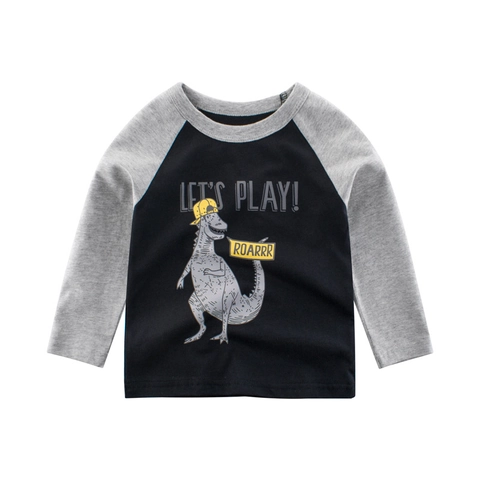 Maglietta Raglan a Maniche Lunghe con Stampa di Dinosauri per Bambini 100% Cotone Girocollo Comodo Pullover Casual